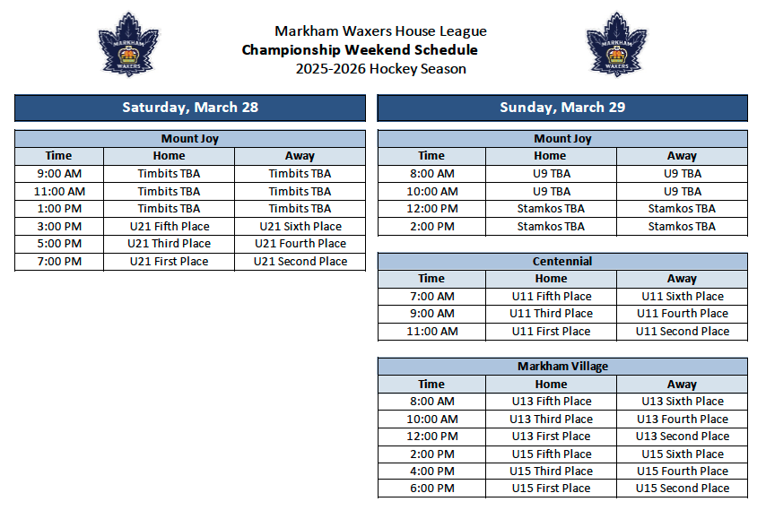 2025-2026 Championship Weekend Schedule